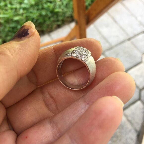 Brushed Platinum Solid Sterling Silver Pave Set Cz Ring Size 7 - Picture 7 of 8